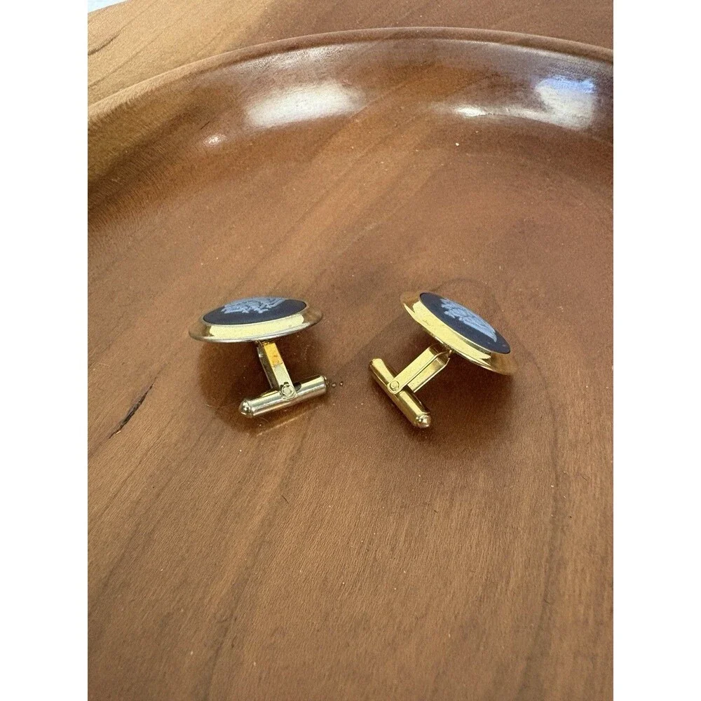 Wedgewood Sailing Ship Cufflinks 5 Micron Gold Plated Jasperware England Classic